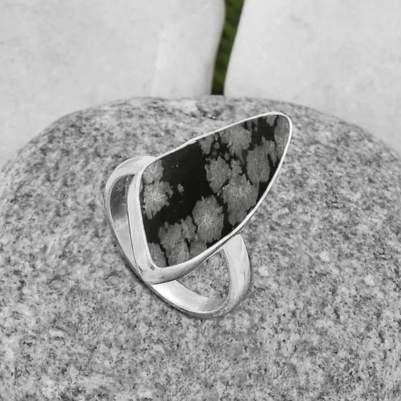 Snowflake obsidian silver rings size 7, 7 1/2 and 8 - Picture 7 of 10